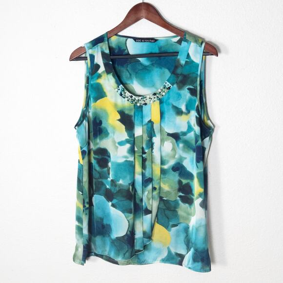 Zac & Rachel Tops - Zac & Rachel Women’s Top Coastal Grandma Blue Green Sleeveless Blouse Floral 1X